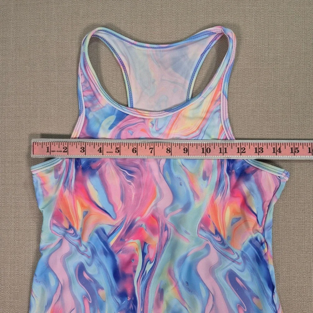 Generic Girl 3-Piece Tankini Swimsuit Set Marble Swirl Pink Blue Purple Size 15Y